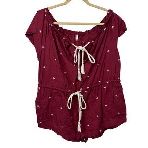 Intimately Free People Burgundy Short Sleeve Romper Boho Beachy Oversized Slouch